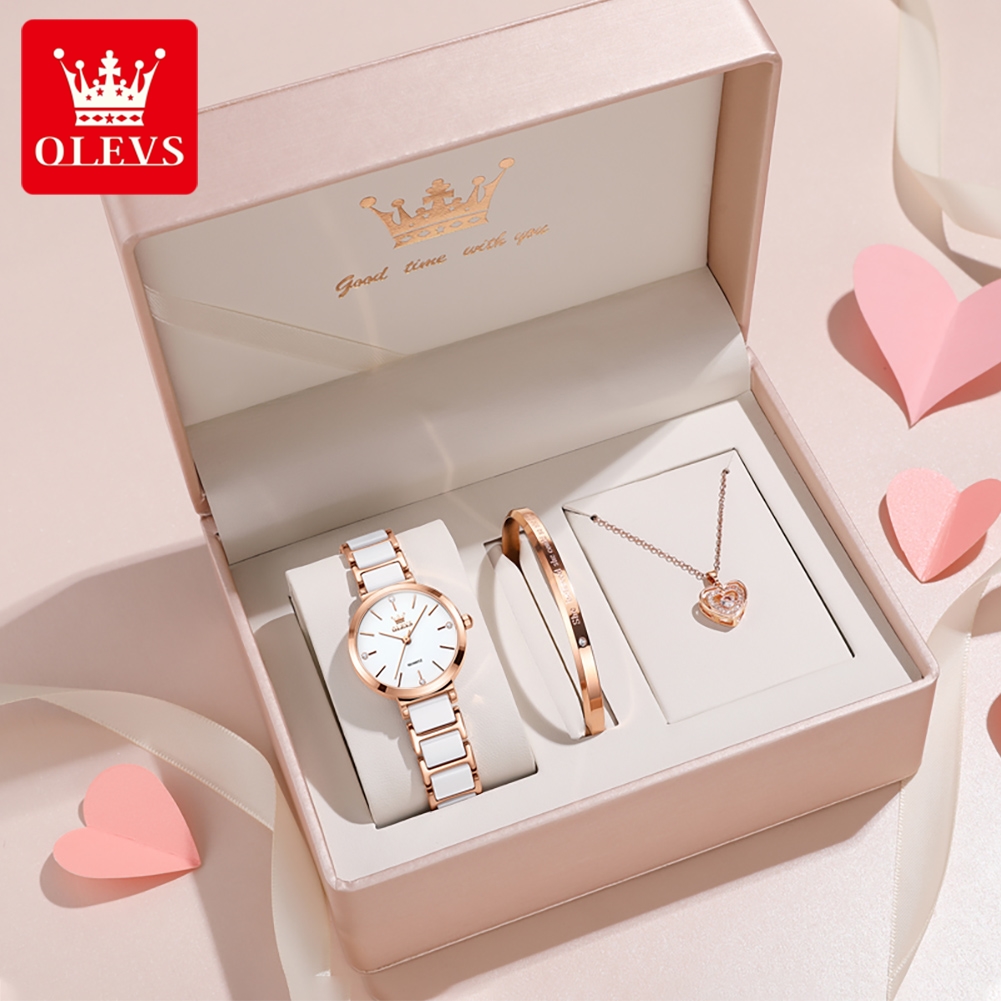 Jewelry Watch - OLEVSレディース腕時計5877高級エレガントクォーツ腕時計防水夜光セラミックストラップレディース腕時計ブレスレットセットギフトボックス時計