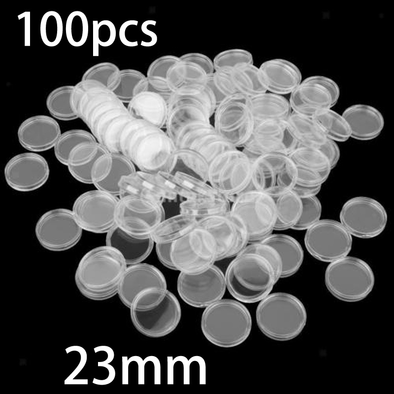 Collectors Coins Jewelry & Watches Of Smithtown Reviews - 100個 23mm クリアラウンドプラスチックコインカプセルホルダー 収納容器ボックス コインコレクター用 保護・展示用