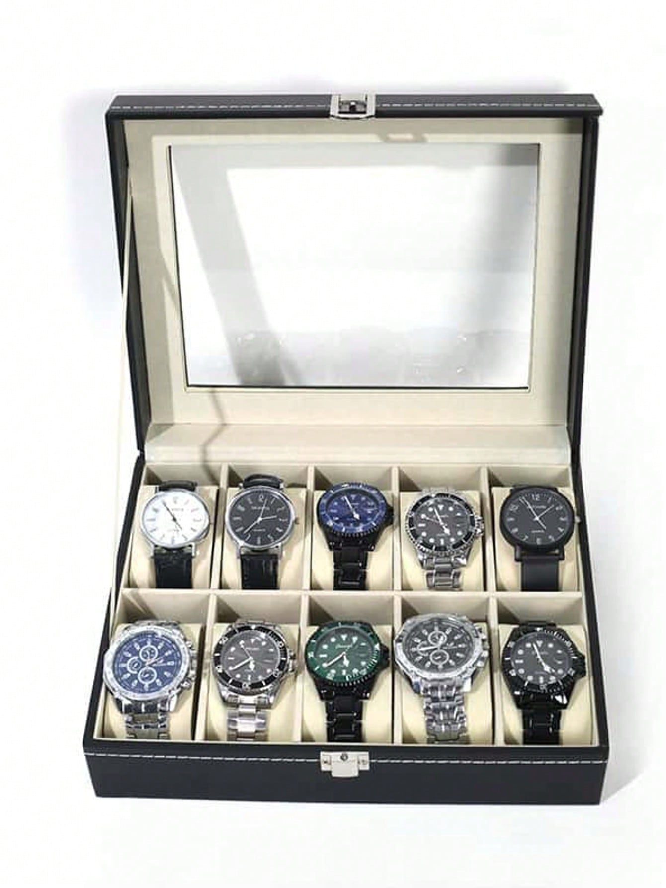 Jewelry Watches For Men - ロック付きレザー時計ボックス、大容量時計ディスプレイケース、男性女性用高級ジュエリー収納オーガナイザー、ホームバニティドレッサー