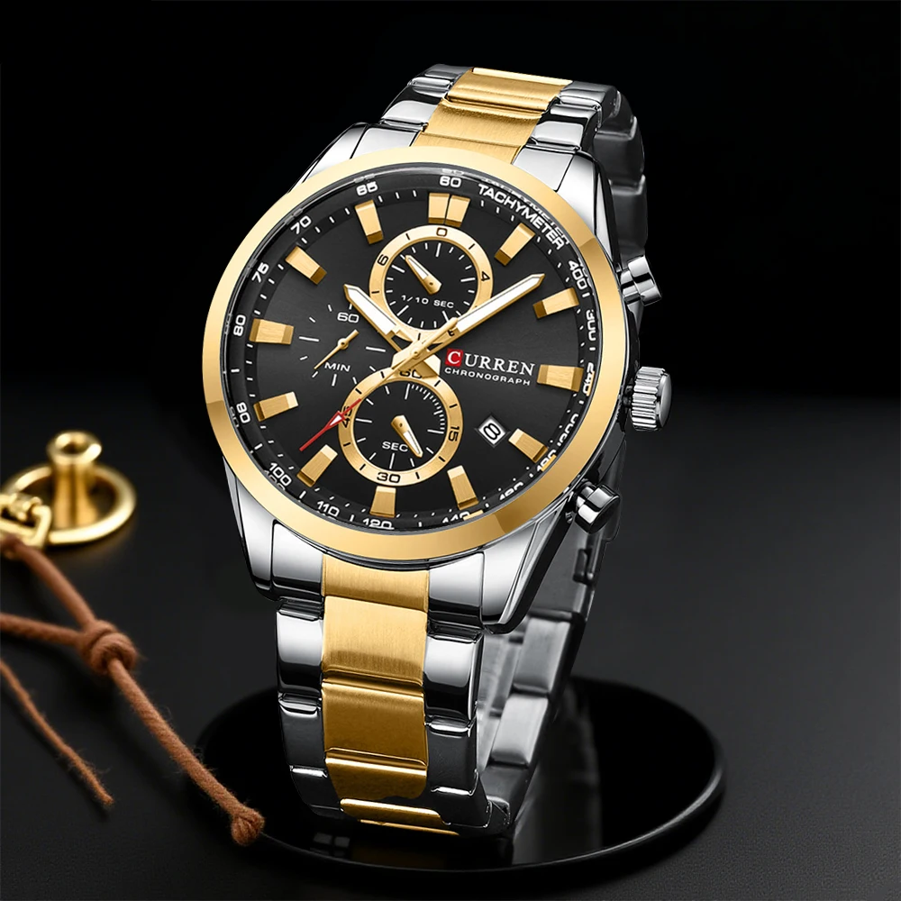 Jewelry Watch - カレンカジュアルクォーツクロノスポーツ腕時計ブランド男性用ステンレススチールブレスレット多機能ダイヤル 2023 腕時計日付付き