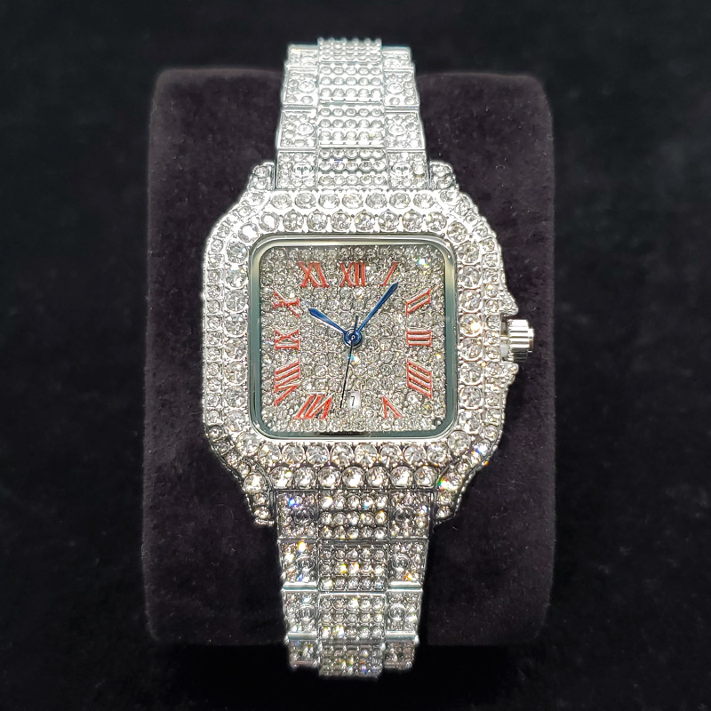 High Jewelry Watches - 高級ダイヤモンド腕時計女性用ファッションシルバーアイスアウトスクエア腕時計高品質ブリンブリンパーティージュエリー時計結婚式のギフト