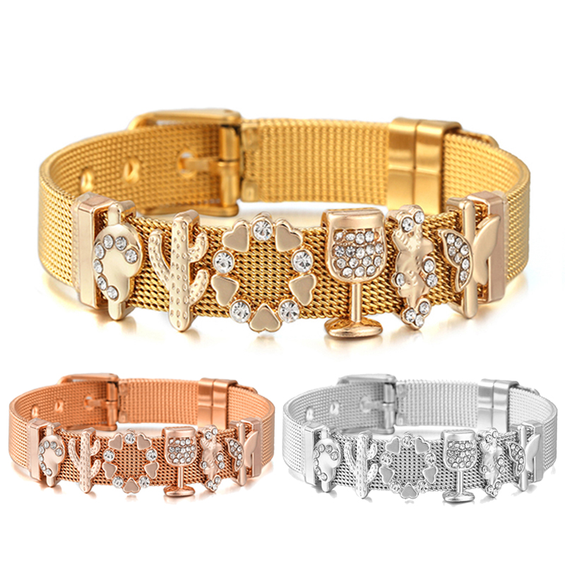 Jewelry Watches For Sale - ホットセール DIY 蝶々と木々のチャームスライドビーズ 10mmステンレスメッシュブレスレット対応 男女兼用腕時計ストラップジュエリー