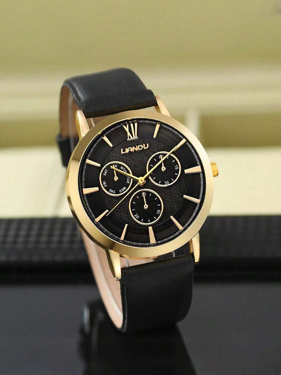 Jewelry Watch - LIANDU LIANDU 1セット メンズファッションカジュアルクォーツラウンドダイヤル腕時計とライオンヘッドビーズブレスレットジュエリーセット、普段使いに最適