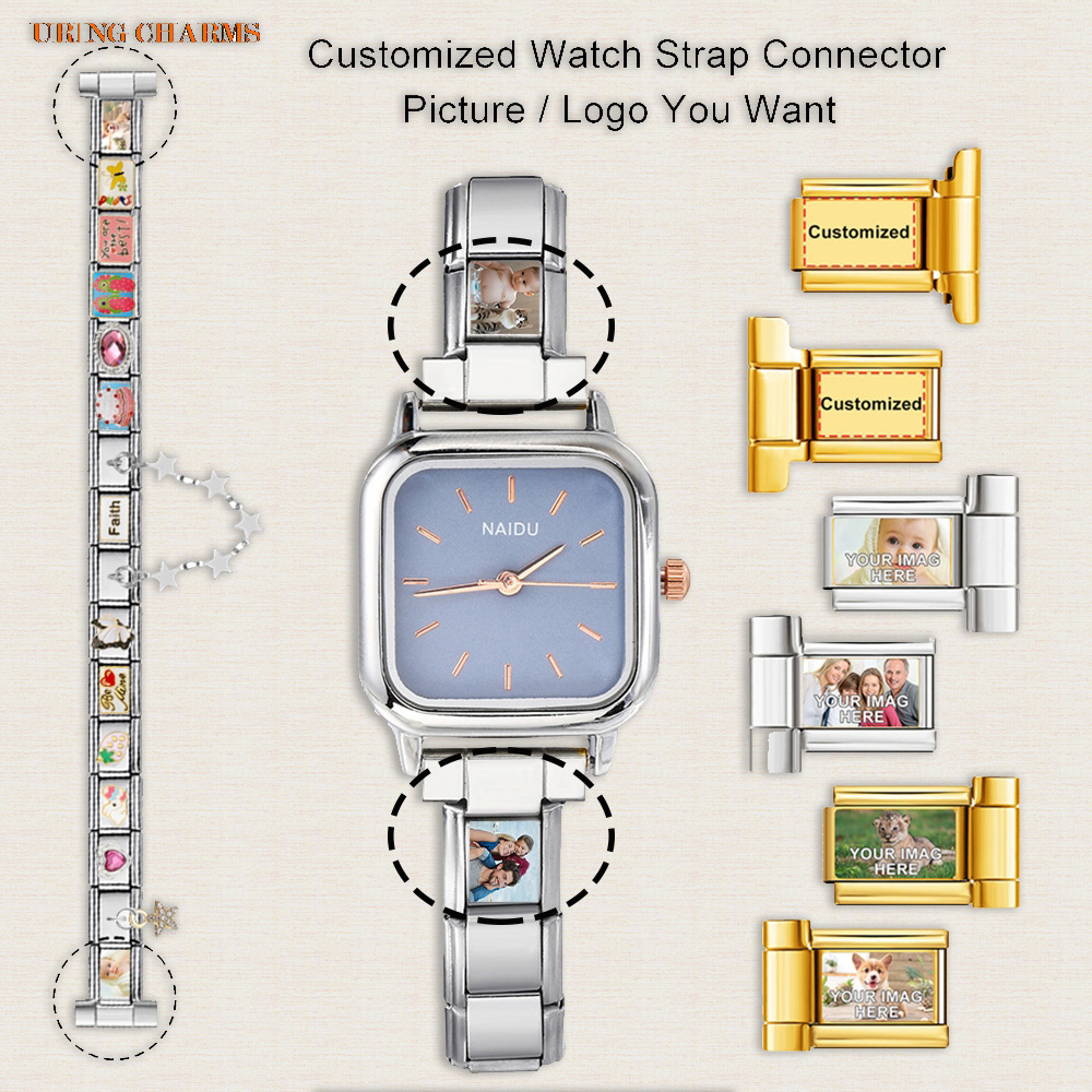 Jewelry Watches For Men - 1ペアの写真ロゴ入りカスタムウォッチストラップコネクター、9mmイタリアンチャームDIY製作ジュエリーアクセサリー、男女兼用ギフト
