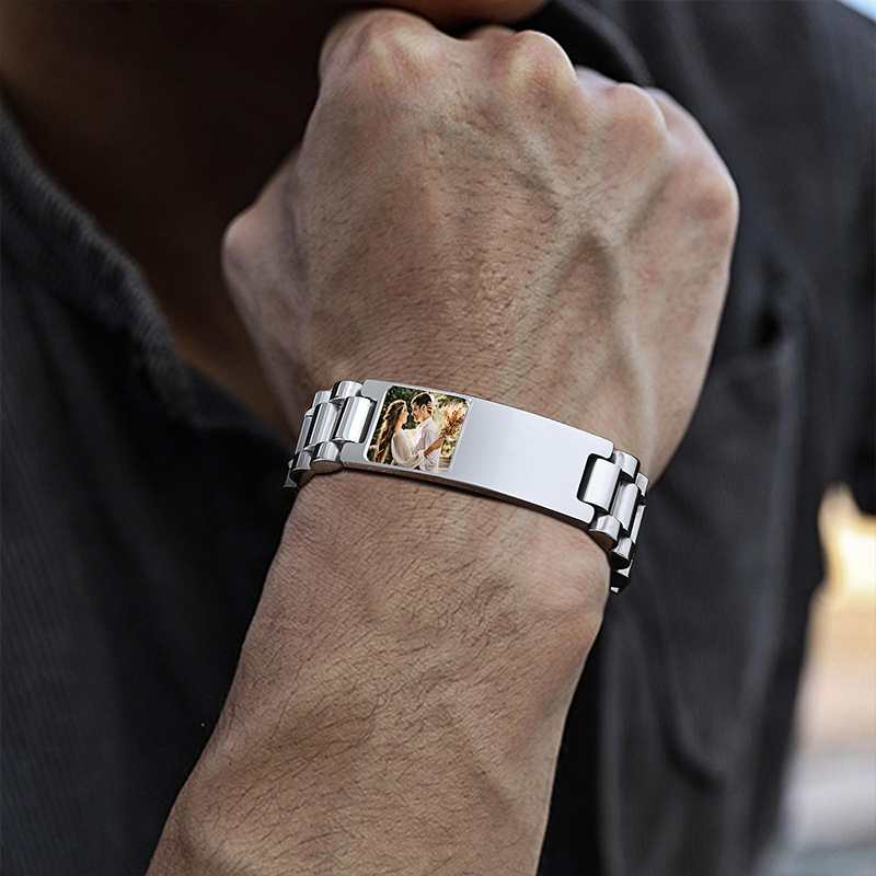 カスタム画像テキストブレスレット時計バンドステンレス鋼リンク - Jewelry Watches For Men のレビューと価格