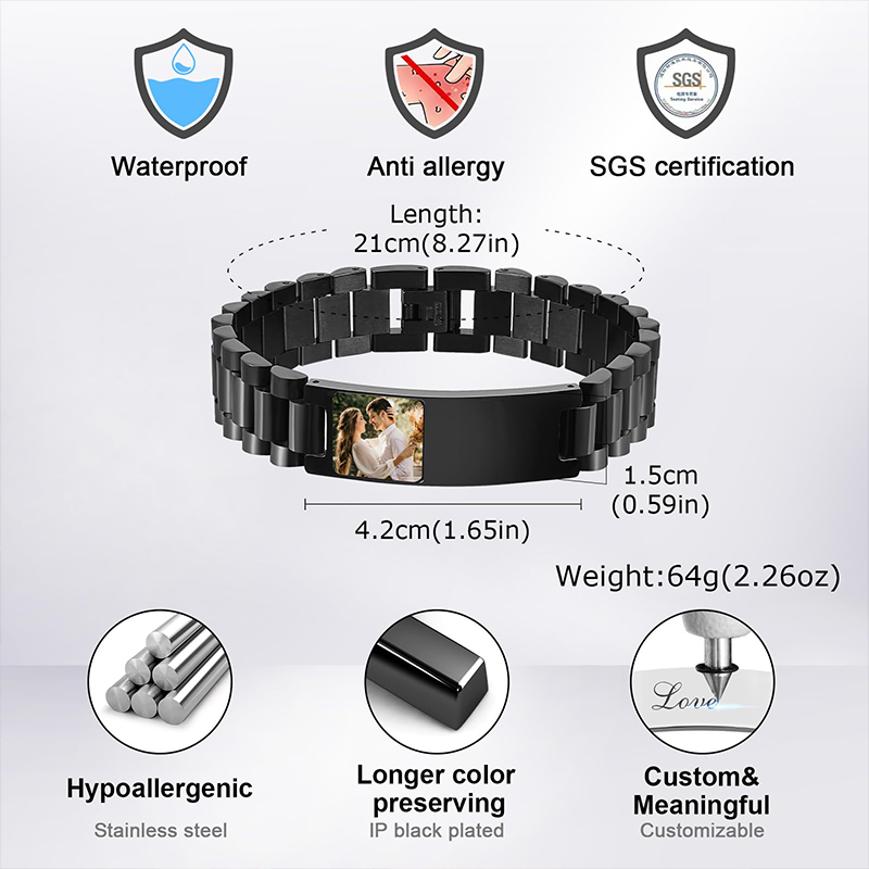 カスタム画像テキストブレスレット時計バンドステンレス鋼リンク - Jewelry Watches For Men のレビューと価格