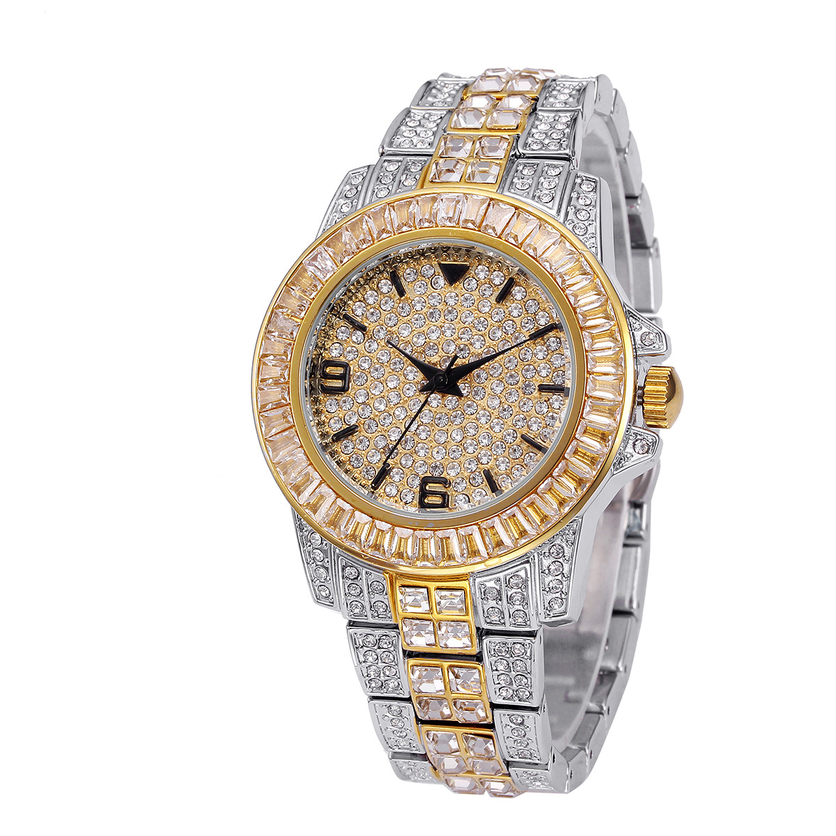 高級フルストーンクォーツ腕時計男性女性ヒップホップゴールドフ - Jewelry Watches For Men のレビューと価格