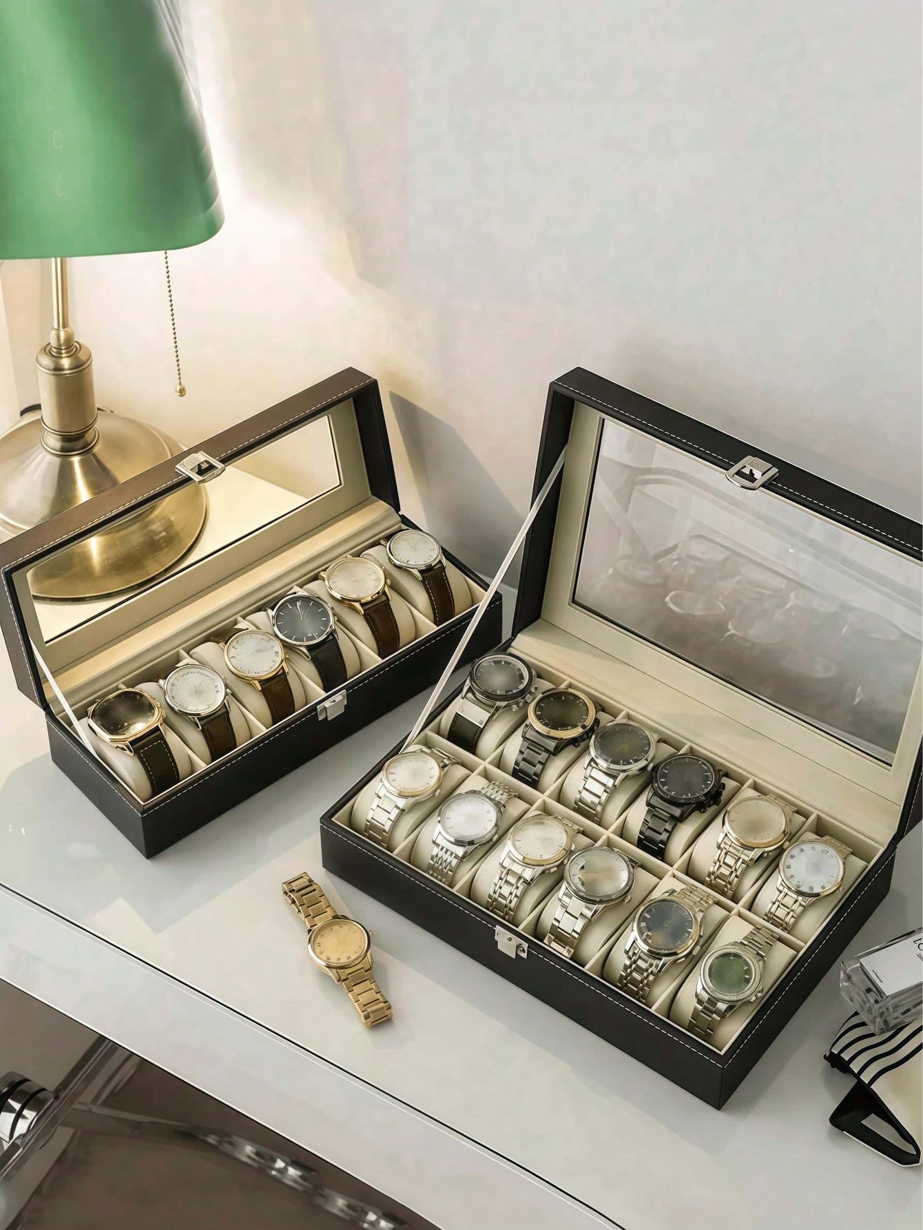 ロック付きレザー時計ボックス、大容量時計ディスプレイケース、 - Jewelry Watches For Men のレビューと価格
