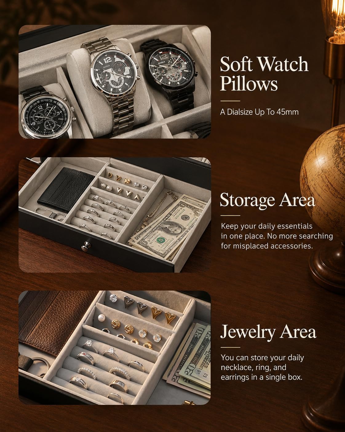 メンズギフト用腕時計ボックスオーガナイザー、ガラス蓋付き12 - Jewelry Watches For Men のレビューと価格