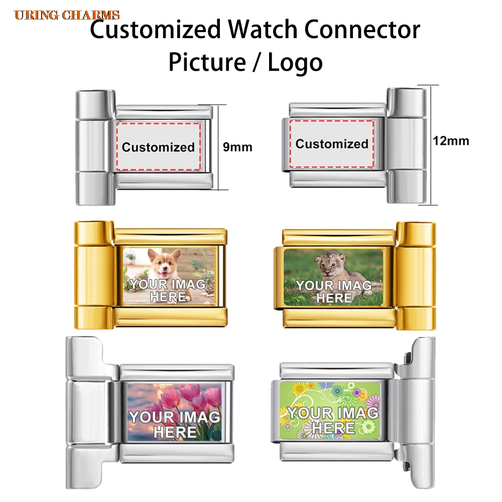 1ペアの写真ロゴ入りカスタムウォッチストラップコネクター、9 - Jewelry Watches For Men のレビューと価格